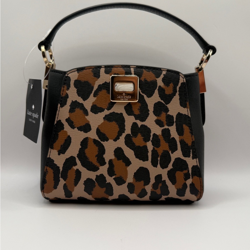 Mini Kate Spade Black and Brown Shoulder Bag with Leopard Print